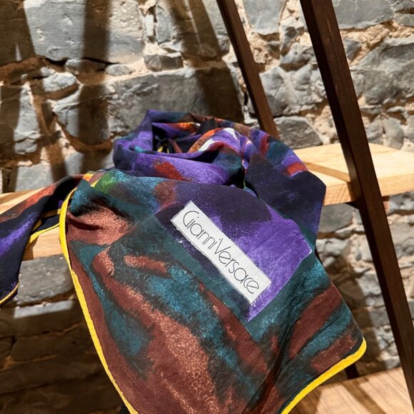 Gianni Versace Vintage Paint Brush Print Large Cotton Scarf - Picture 2 of 9